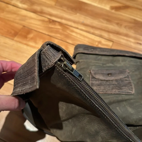 Ruff Hewn Tilly distressed leather avocado full length zipper back cuffed boots - Picture 5 of 8